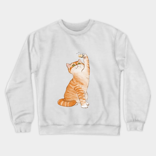 Cute Kitty playing with a Bee Crewneck Sweatshirt by Designz4U